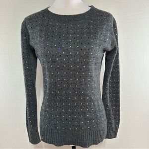Mango gray crewneck sweater embellished with blue and silver rhinestones Size S